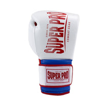 SUPER PRO COMBAT GEAR LEATHER THAI GLOVES STRIPES, ROOD - BLAUW - WIT