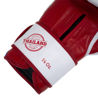 SUPER PRO COMBAT GEAR LEATHER THAI GLOVES STRIPES, ROOD - BLAUW - WIT
