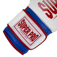 SUPER PRO COMBAT GEAR LEATHER THAI GLOVES STRIPES, ROOD - BLAUW - WIT