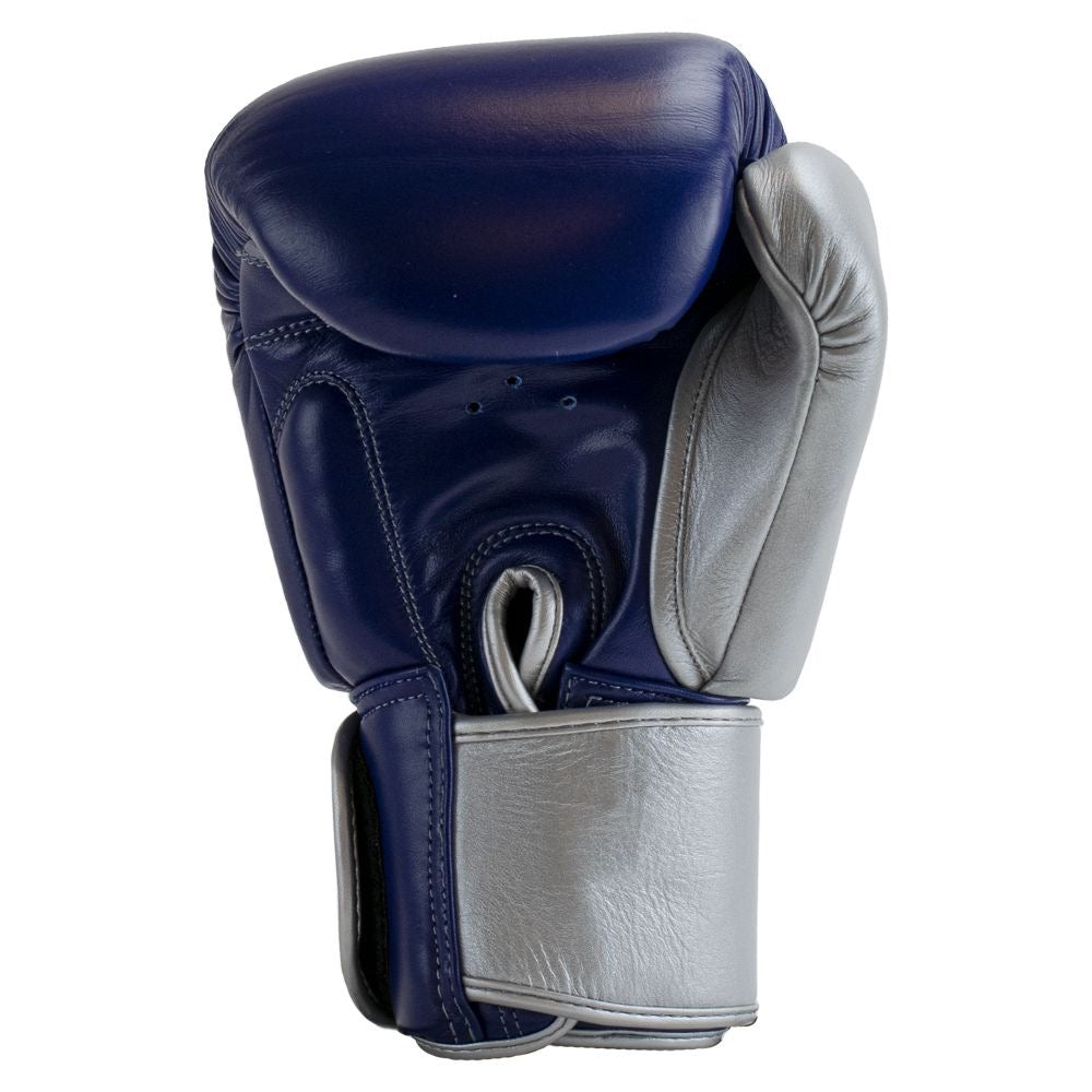 SUPER PRO COMBAT GEAR LEDEREN (THAI)BOKSHANDSCHOENEN ENFORCER , BLAUW - WIT - ZILVER