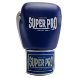 SUPER PRO COMBAT GEAR LEDEREN (THAI)BOKSHANDSCHOENEN ENFORCER , BLAUW - WIT - ZILVER