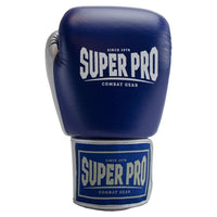 SUPER PRO COMBAT GEAR LEDEREN (THAI)BOKSHANDSCHOENEN ENFORCER , BLAUW - WIT - ZILVER