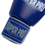 SUPER PRO COMBAT GEAR LEDEREN (THAI)BOKSHANDSCHOENEN ENFORCER , BLAUW - WIT - ZILVER