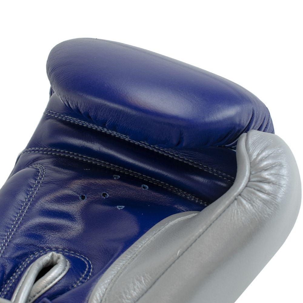 SUPER PRO COMBAT GEAR LEDEREN (THAI)BOKSHANDSCHOENEN ENFORCER , BLAUW - WIT - ZILVER