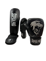 Super Pro Combat Gear Set – Lederen Warrior Kickbokshandschoenen + Lederen Guardian Scheenbeschermers 12 oz