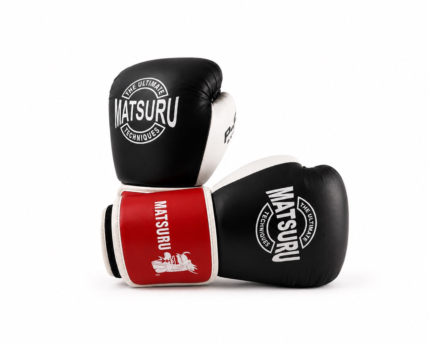 Matsuru kickbokshandschoenen van leer in de kleuren zwart, rood en wit