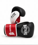 Matsuru kickbokshandschoenen van leer in de kleuren zwart, rood en wit