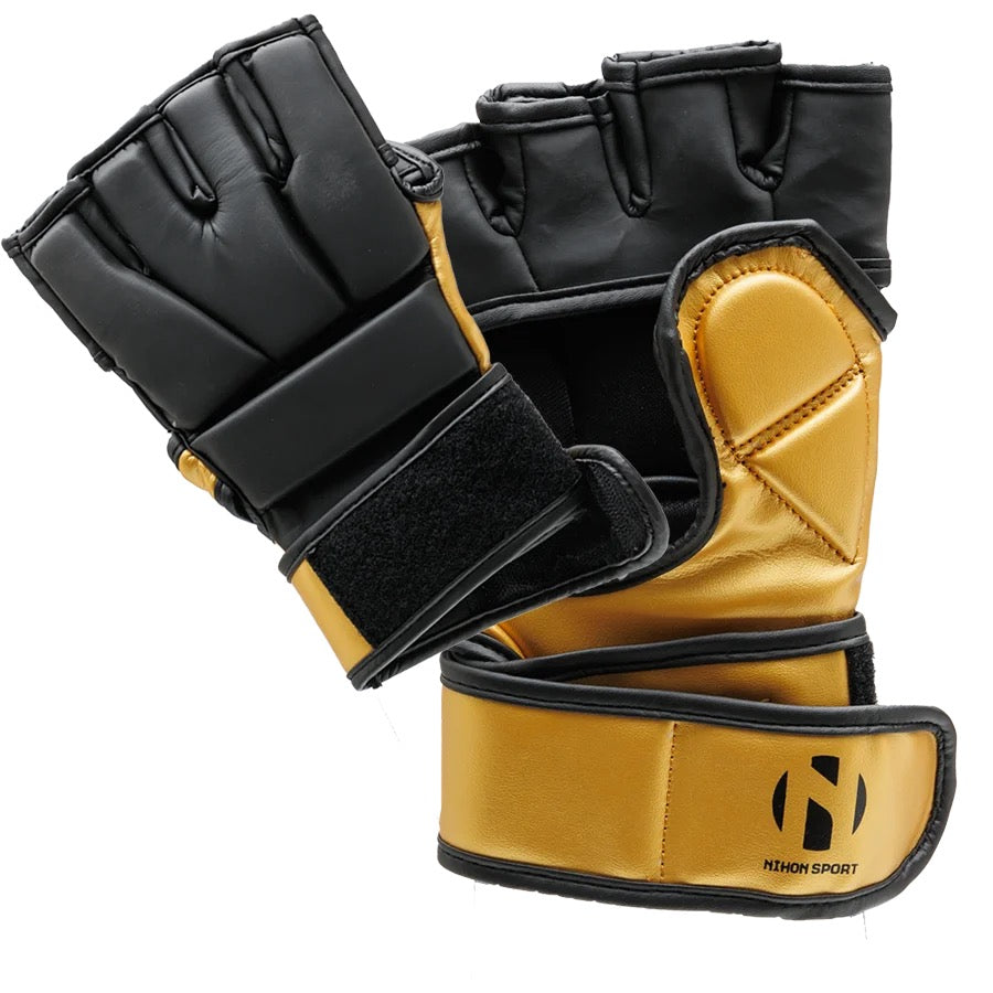 Nihon mma handschoenen in de kleuren goud en zwart