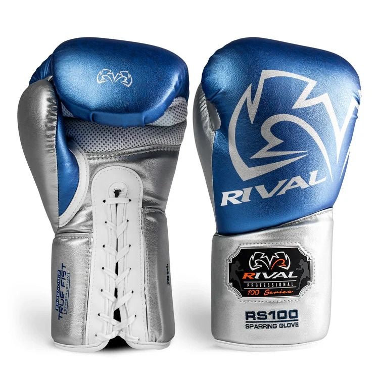 Rival bokshandschoenen veters in de kleuren grijs en blauw