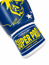  Super Pro Nations Curaçao Leren Kickbokshandschoenen - Blauw/Geel/Wit