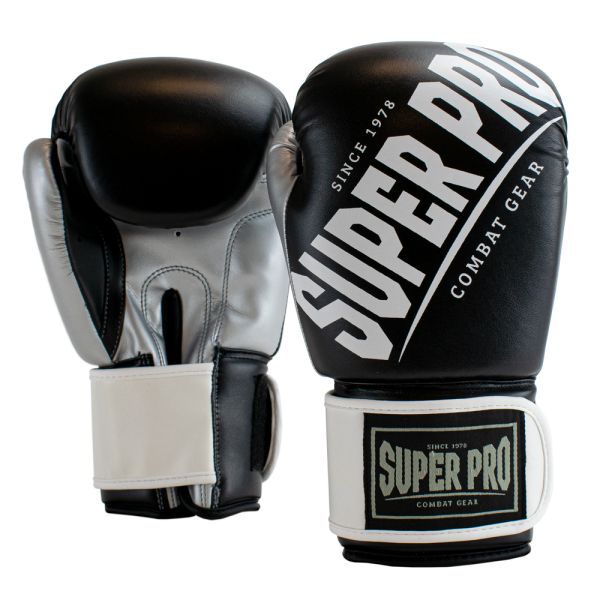 Superpro bokshandschoenen voor boksen en kickboksen in de kleuren zwart en grijs