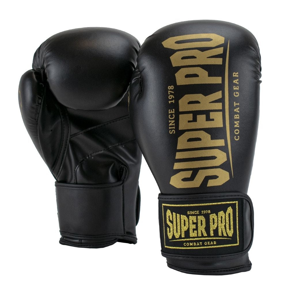 Superpro bokshandschoenen champs in de kleuren zwart en goud