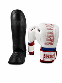 Superpro kickboksen leer in de kleuren wit blauw en rood