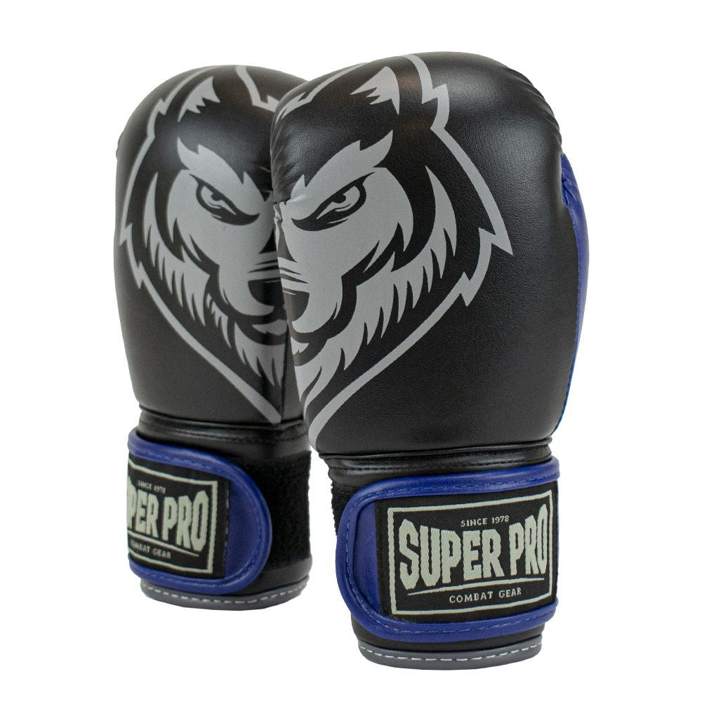Superpro bokshandschoenen voor kinderen blauw en zwart voor boksen en kickboksen
