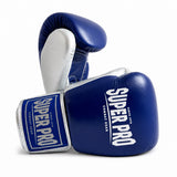 SUPER PRO COMBAT GEAR LEDEREN (THAI)BOKSHANDSCHOENEN ENFORCER , BLAUW - WIT - ZILVER