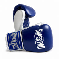 SUPER PRO COMBAT GEAR LEDEREN (THAI)BOKSHANDSCHOENEN ENFORCER , BLAUW - WIT - ZILVER